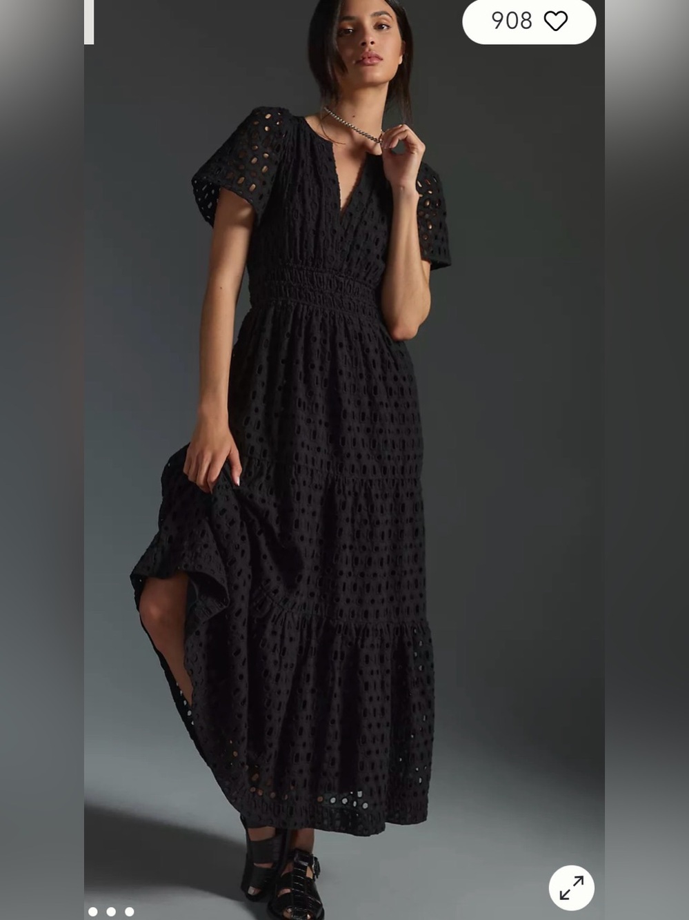 Anthropologie The Somerset Cotton Maxi Dress Eyelet Edition Black Women’s Large